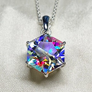 Magical Mystic Topaz Pendant, 12×12 MM Fantasy Cut, 925 Sterling Silver Pendant, Solitaire Art Deco Pendant, Christmas Gift for Her, #Sh595