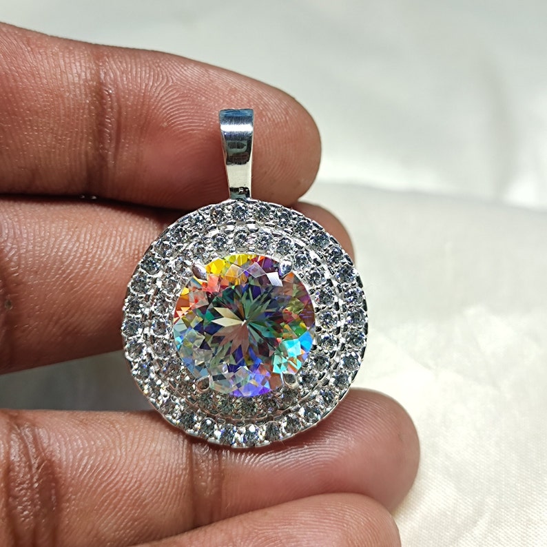 Buy Magical Mystic Topaz Gemstone, Double Halo Pendant, 1414MM