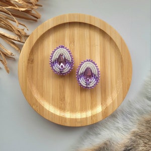Purple Ombre Beaded Earrings, Teardrop Beaded Earrings