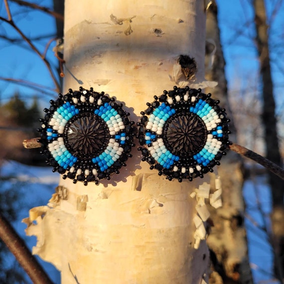 Ice Round Beaded Earrings Blue Beaded Earrings Etsy Australia