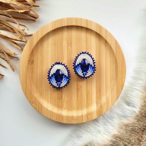 Blue Ombre Beaded Earrings, Teardrop Beaded Earrings