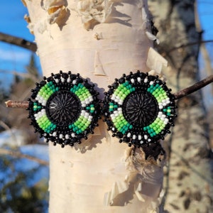 Moss Round Beaded Earrings, Green Beaded Earrings image 1