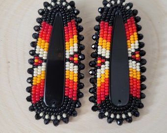 Fire | Beaded Earrings, Large Beaded Earrings, Red and Orange Beaded Earrings