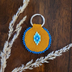 Beaded Keychain, Beaded Blue Diamond