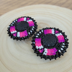 Fuchia, Pink and Peach Ombre Beaded Earrings, Round Neon Beaded Earrings