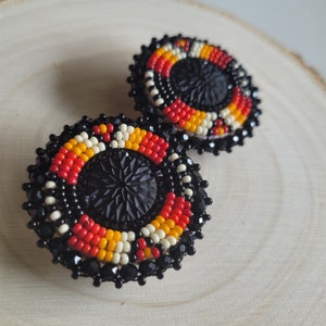 Fire | Round Beaded Earrings, Red and Orange Beaded Earrings