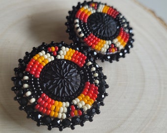 Fire | Round Beaded Earrings, Red and Orange Beaded Earrings