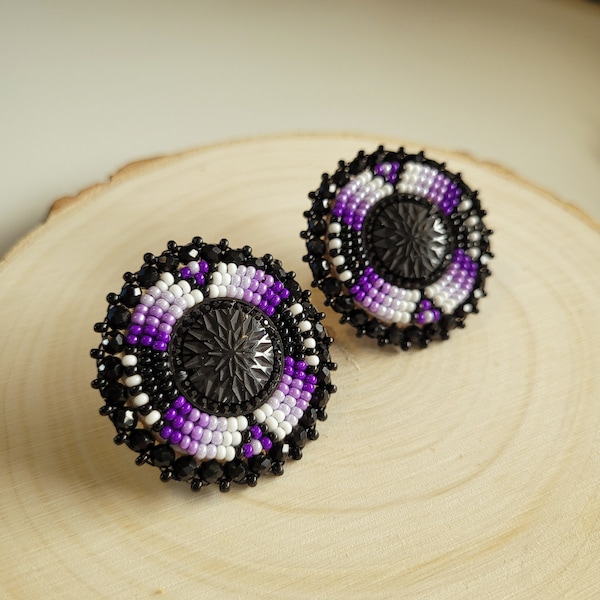 Lilac | Round Beaded Earrings, Purple Beaded Earrings