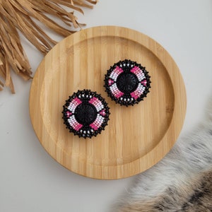 Wild Rose | Round Beaded Earrings, Pink Beaded Earrings