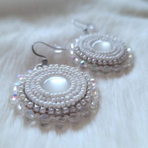 White and Iridescent Beaded Earrings