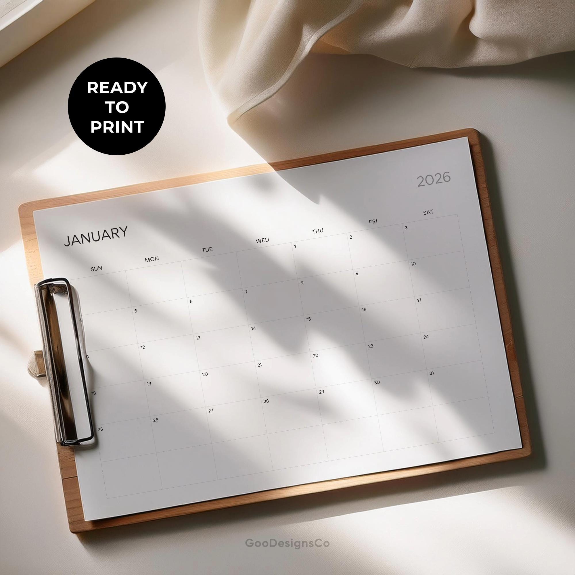 2026 Monthly Calendar Printable: Minimalist Planner (A3, A4, Letter PDF ...