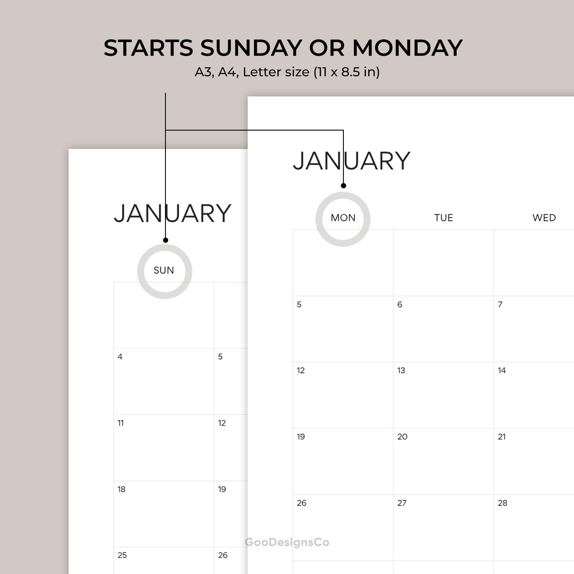 2026 Monthly Calendar Printable: Minimalist Planner (A3, A4, Letter PDF ...