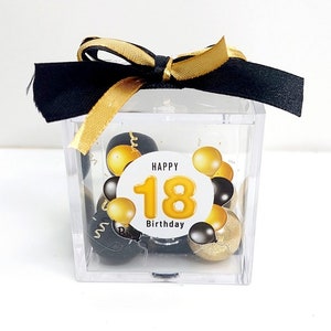 Scatoline porta confetti in plexiglass , con stampa diretta personalizzata per: 18 anni, Nascita, Battesimo, 1a Comunione, Matrimonio, etc.