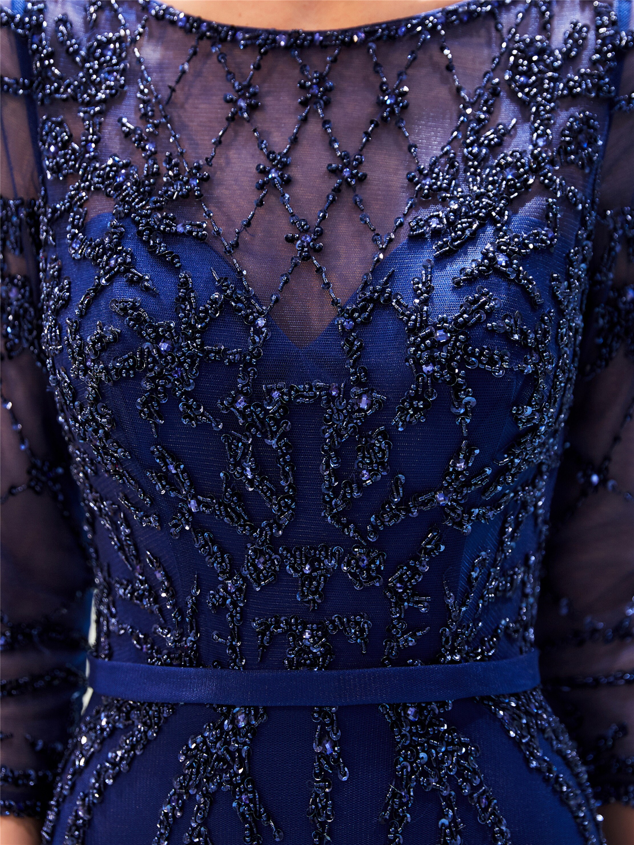 Dark Blue Evening Dresses With Sleevesa Line Formal Evening Etsy