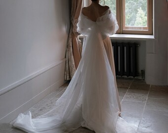 Elegant Off The Shoulder Wedding Dresses For Women,Organza Tulle A Line Wedding Gowns,Simple Open Back Wedding Bridal Dress Handmade