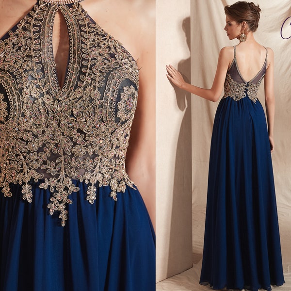 Gorgeous Lace Appliques Chiffon Prom Dresses, Unique Printed Chiffon Prom Dresses, PD0415