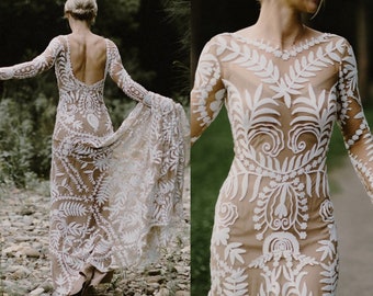 Luxury Boho Lace Wedding Dresses For Women,Country Outdoor Sheer Long Sleeves Mermaid Wedding Gowns,Bohemian Backless Wedding Bridal Dress