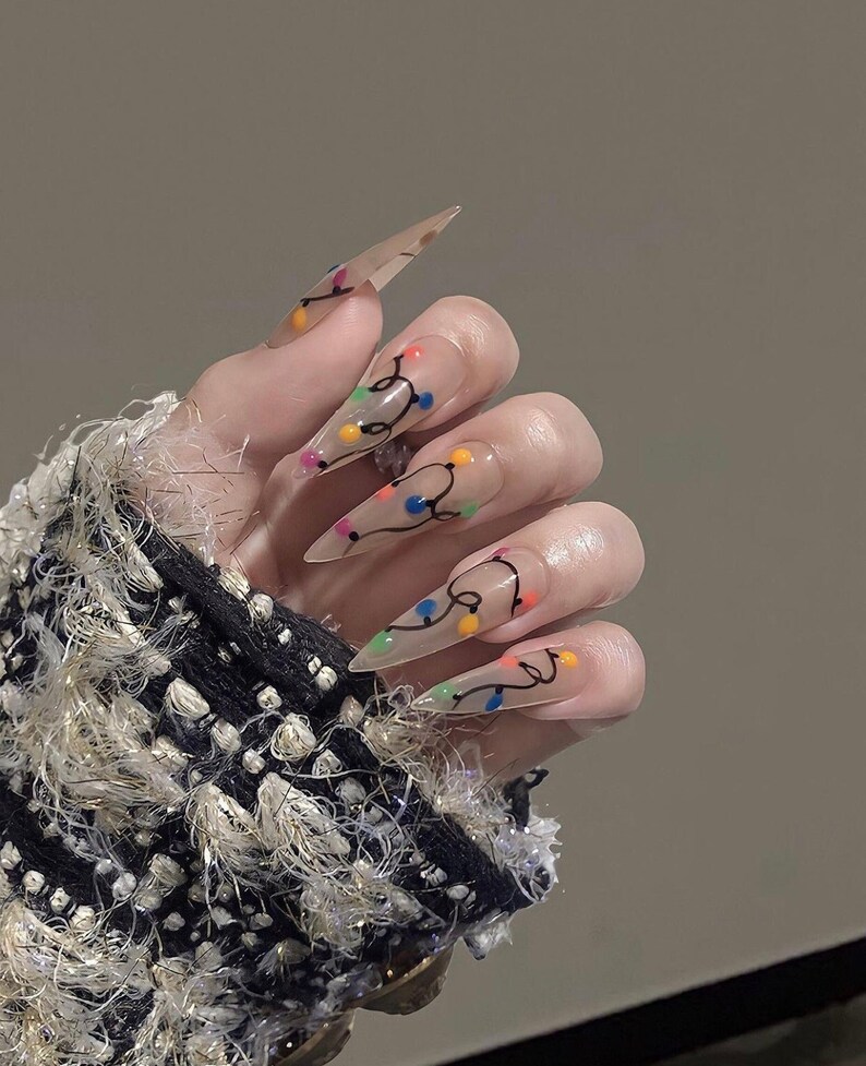 Glow in the Dark Christmas Lights Press on Nails Christmas - Etsy