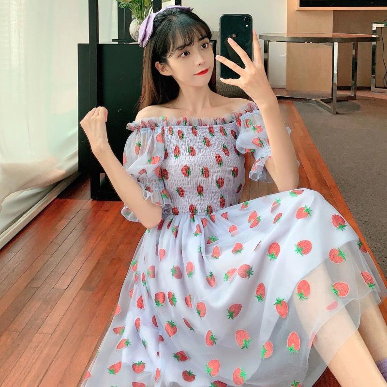 Strawberry Dress Women French Style Lace Chiffon Sweet Dress | Etsy