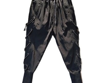Zwarte Ninja Joggers Voor Mannen Streetwear Mode Donkere Broek Met Straps Kleding Herenkleding Broeken 