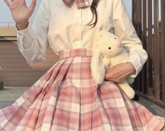 Women Mini Skirts Japan Style School Pleated Skirt For Girls High Waist Plaid Cute Bow Female Students Skirts