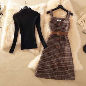 Cottagecore Cute 2 Pcs Women Dress Set Winter Autumn Sweater Etsy