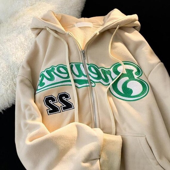 New Full Zip Embroidered Harajuku Hoodie Y2k Casual Clothes - Etsy