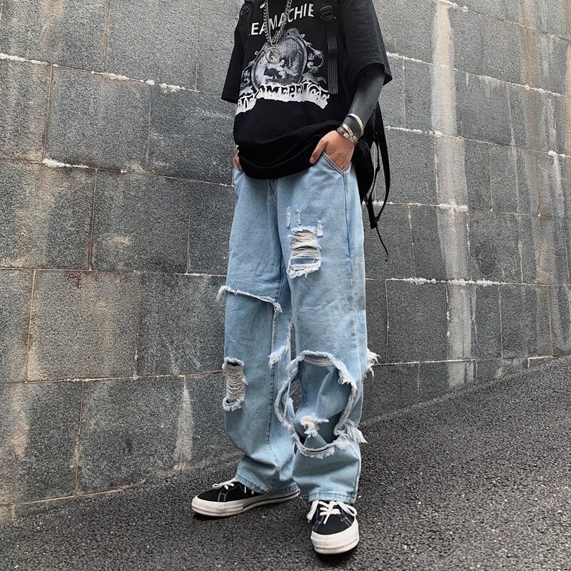 mens ripped jeans baggy