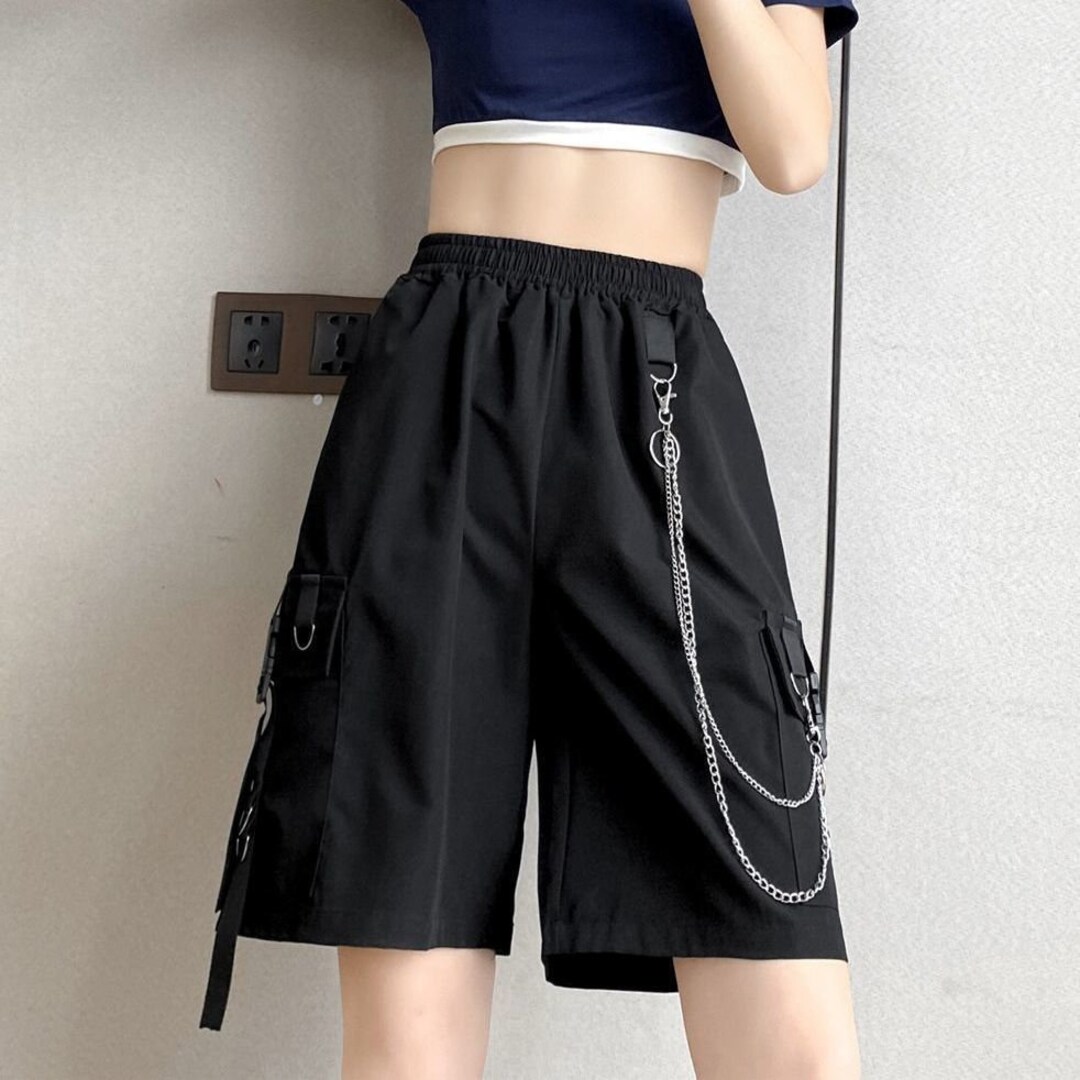 Streetwear Women Casual Harem Shorts With Chain Solid Black - Etsy