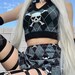 Womens Skull Print Diamond Pattern Sleeveless Sexy Cropped Sweater Gothic Clothes Punkwear Grunge Egirl Streetwear Harajuku
