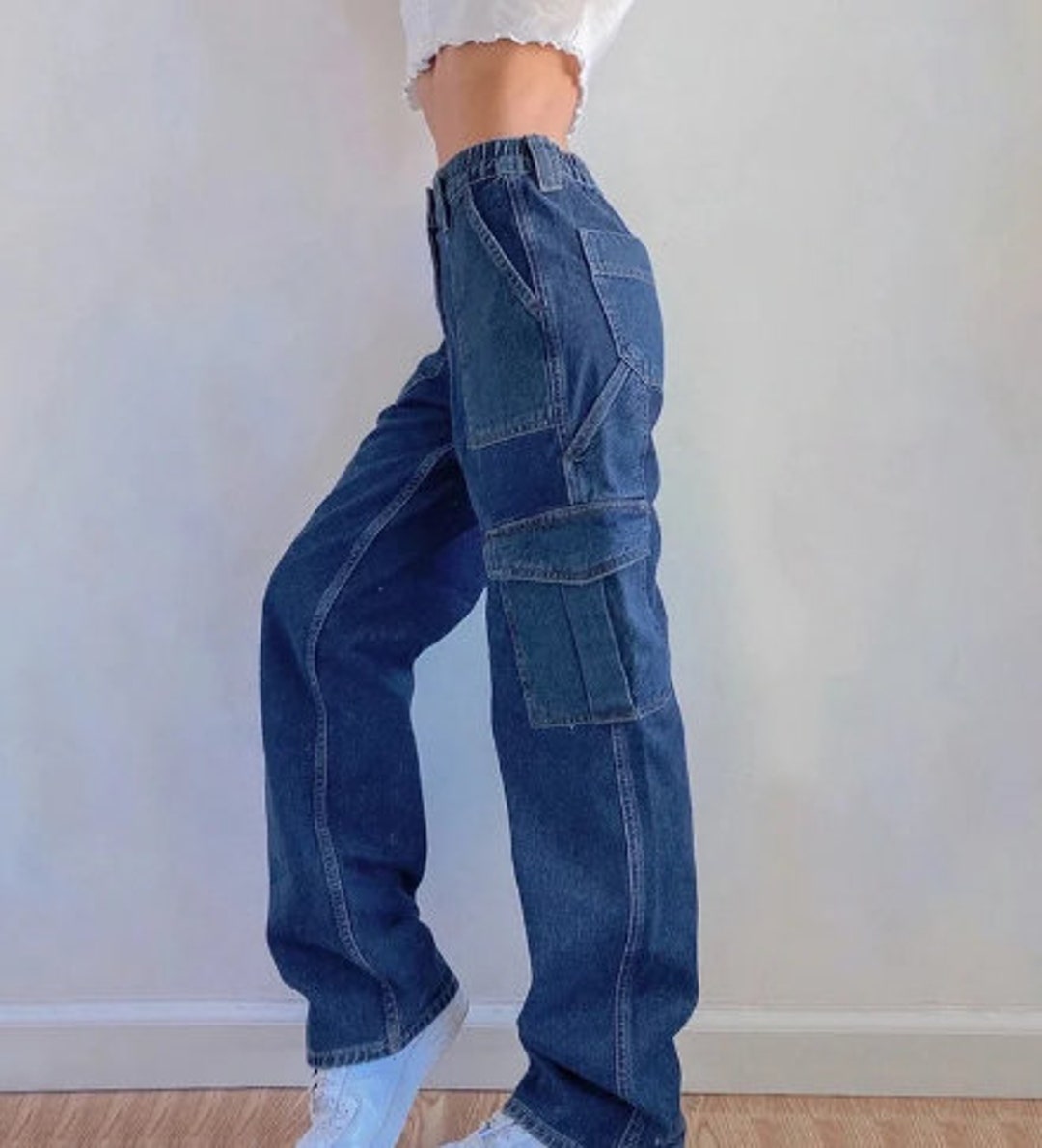 Cargo Pants Y2K Patchwork Baggy Jeans High Waisted Denim Jeans - Etsy