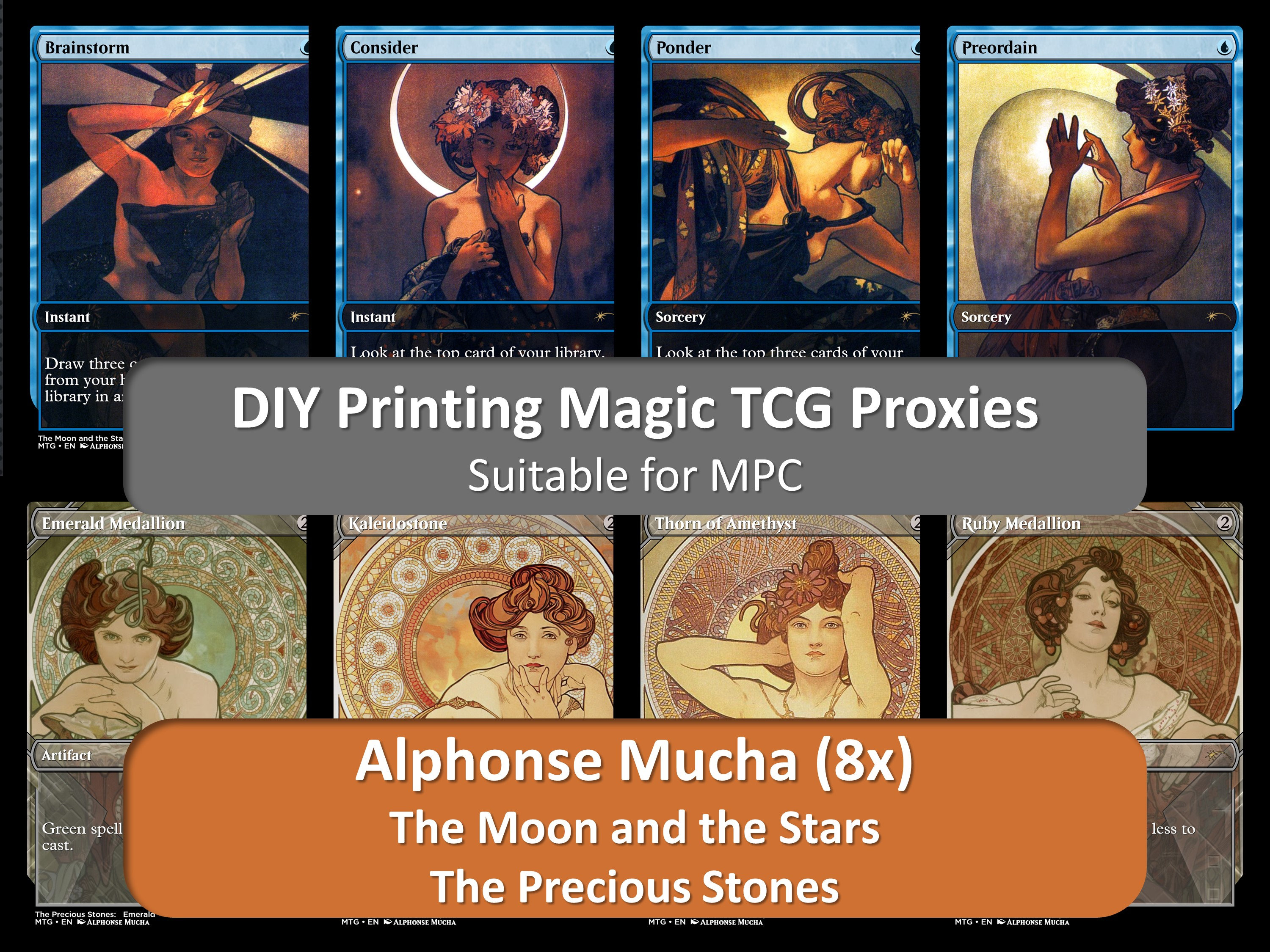 Art Nouveau: Alphonse Mucha, Moon, Stars & Stones (DIY Print MTG