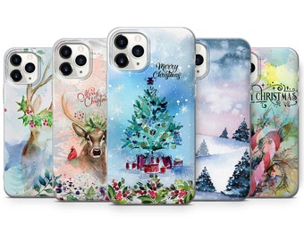 Christmas Phone case Watercolour Cover for iPhone 15,14,13,12,11,Samsung S24Ultra,S23FE,S22,A15,A54,A25,A14,Pixel 8A,8Pro,7A,7Pro,6A