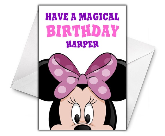 A5 Personalised handmade Minnie Mouse Disney birthday card.
