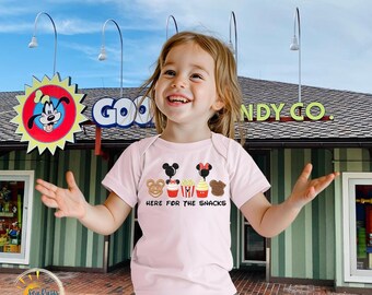Camiseta Disney Snacks para niño, inspirada en Mickey y Minnie, de algodón suave
