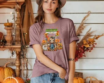 Camiseta con estampado de espantapájaros de otoño: camiseta de calabazas de otoño