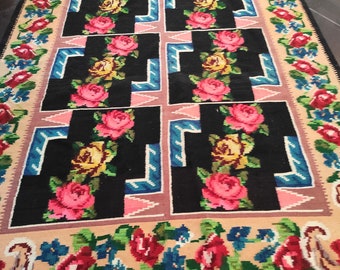 tapis roumain vintage, tapis en laine fait main, kelim art moldave, tapis moldave, tissé à la main dans les années 60, style rustique bohème confortable, 250x180cm.