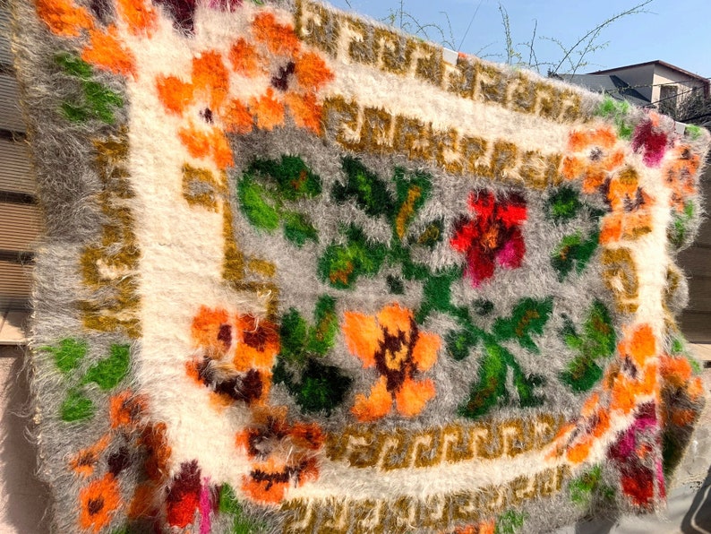 tapis roumain vintage, tapis en laine fait main, art transylvanien kelim, tissé à la main dans les années 60, style bohème rustique, tapis roumain, 220 x 160 cm. image 5
