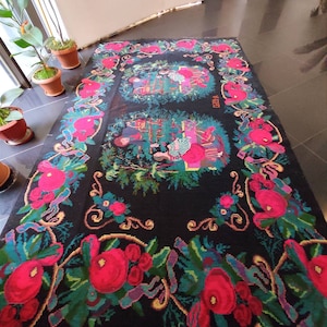 Discount!Vintage romanian rug, handmade wool carpet,kelim Bessarabian art,hand-woven in the 60s, tapis moldave, boho floral style,350x216cm.