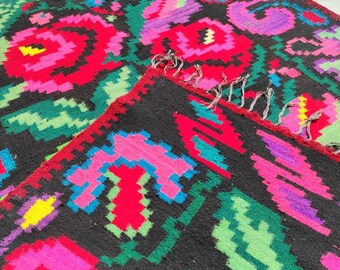 Grand Tapis Vintage Roumain (Romanian Rug) - Kilim Fait Main En Laine 156x223cm