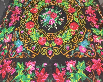 tapis roumain vintage, tapis en laine fait main, kelim art bessarabien, tapis moldave, tissé à la main dans les années 70, style floral bohème, 300x210cm.
