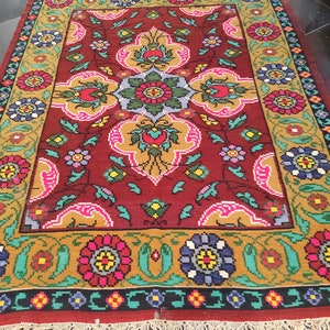 Antique Romanian rug, handmade wool carpet,kilim Moldavian art, hand-woven in the 1900s, tapis moldave, boho rustic style, 250x180cm.