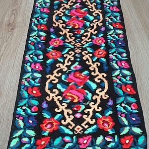 Vintage Romanian rug, handmade wool runner, kelim Bessarabian art, hand-woven in the 60s, boho rustic style, tapis moldave, 240x98cm.
