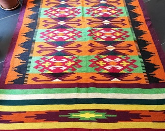 tapis roumain vintage, tapis en laine fait main, kelim Transylvanian-Maramureș art, tissé à la main dans les années 50, style rustique boho, tapis roumain, 265x147cm.