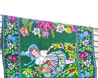 Rabais! Tapis roumain ancien, tapis en laine fait main, kelim art Bessarabie, tissé à la main dans les années 60, tapis moldave, style floral bohème, 400x200cm.