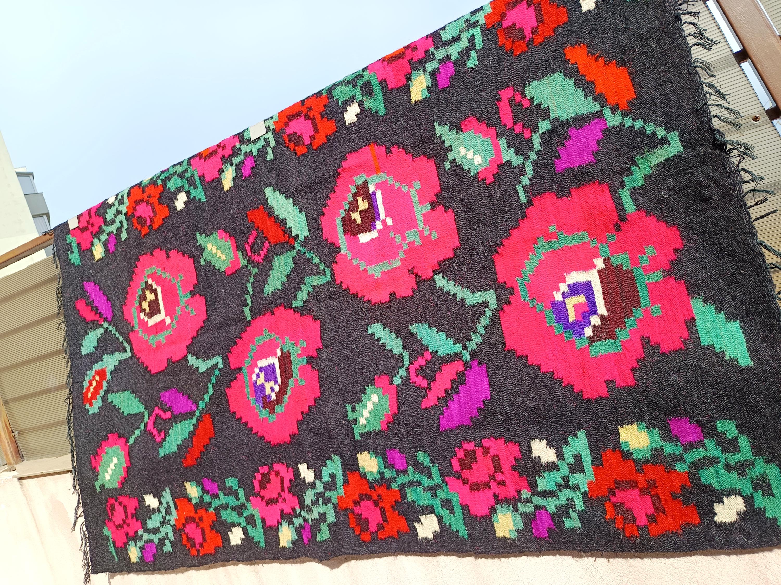 Tapis roumain, tapis kilim vintage tissé à la main de Transylvanie