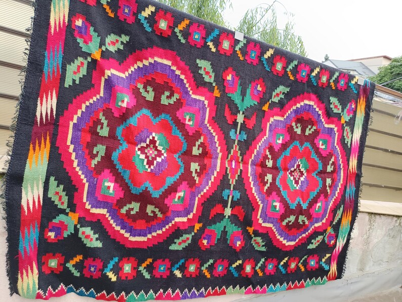 Vintage Romanian Rug, Handmade Wool Carpet, Kilim Moldavian Art, Hand ...