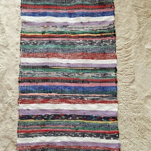 Vintage Romanian rug, handmade cotton runner, kelim Moldavian art, hand-woven in the 60s,boho rustic style, tapis moldave, 105x60cm.