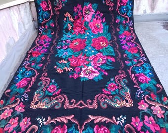 Vintage Romanian rug, handmade wool rug, kelim Bessarabian art, hand-woven in the 60s, tapis moldave,boho floral style, 400x195cm.