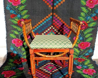 Vintage Romanian wooden chair, handmade entrance stool, decorative footstool, H-65cm.